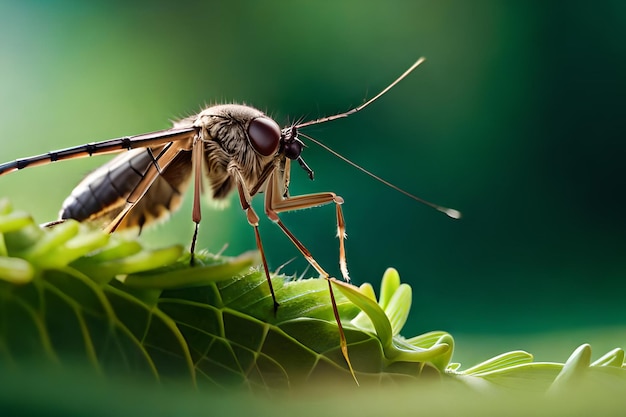 Un insecte sur une feuille avec un fond vert