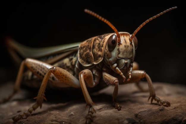 Un insecte a un gros nez et une petite fourmi sur le visage.