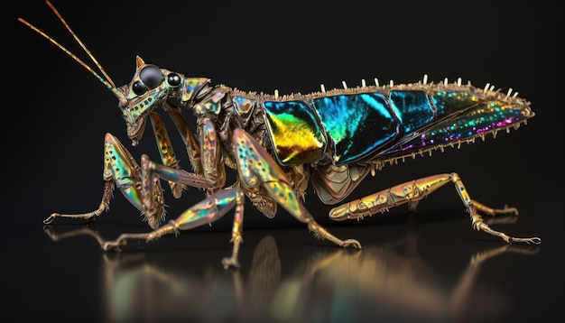 Insecte Mantis à écorce métallique réfléchissante colorée par Generate AI