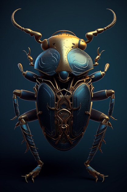 Un insecte avec de l'or et de l'or bleu dessus