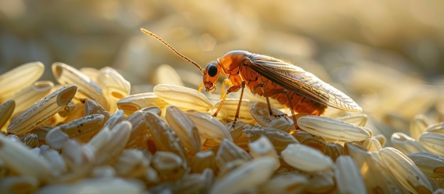 Un insecte sur une pile d'avoine