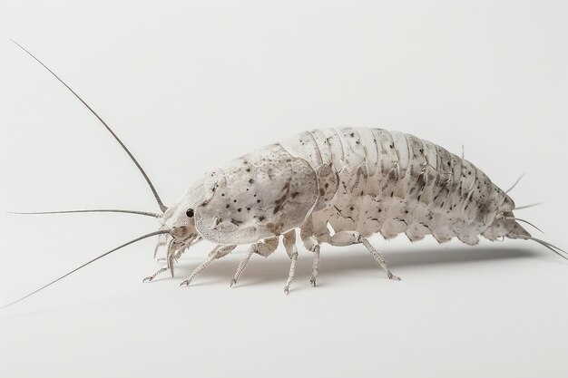 Photo insecte de poisson argenté sur fond blanc