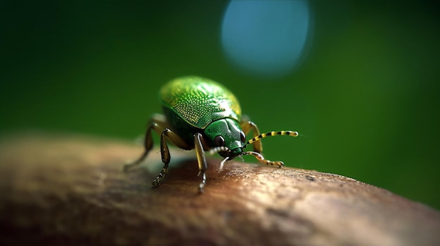 Un insecte vert avec le mot "vert" dessus