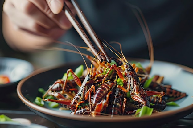 Insectes comestibles mangeant des insectes mangeant des collations d'insectes Cuisine exotique comme des insectes frits comme des sauterelles