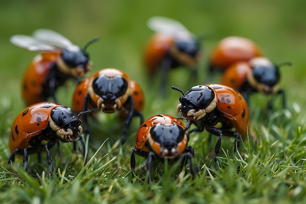 Les insectes des dessins animés s'amusent dans les prairies