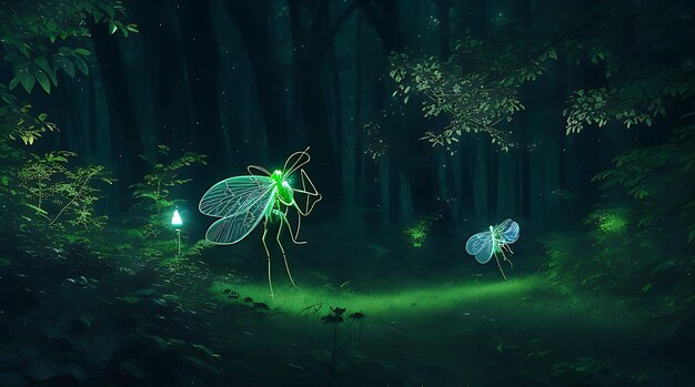 Des insectes lumineux dans la forêt nocturne