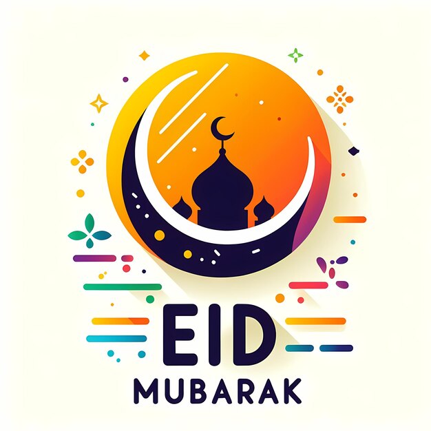 L'insigne d'Eid Mubarak est une palette de couleurs vives modernes et élégantes incorporant le texte Eid Mubarak