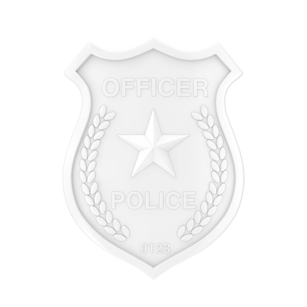 Photo insigne d'officier de police blanc en style argile sur fond blanc. rendu 3d