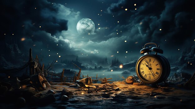 Insomnia Moonlit ciel lit et horloge