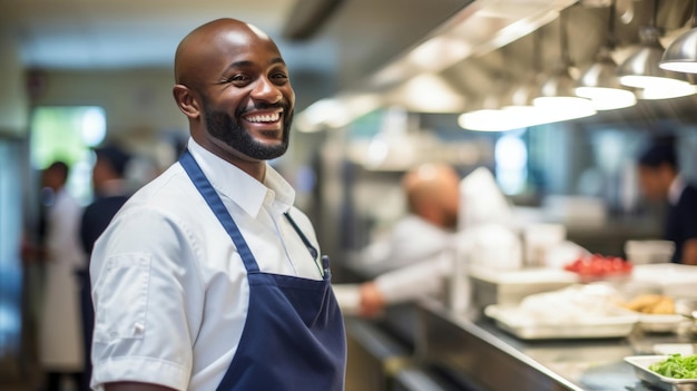 Photo un inspecteur alimentaire souriant veillant à un environnement alimentaire sûr dans un restaurant