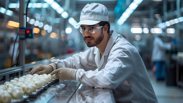 Photo inspection du contrôle de la qualité par l'employé sur la ligne d'assemblage concept processus d'inspection du contrôle la qualité formation des employés efficience de la ligne de montage défauts du produit