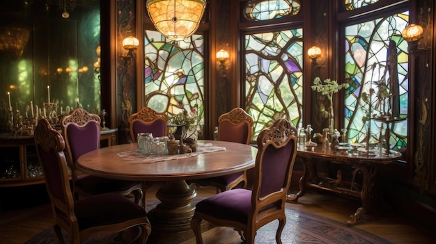 Inspiration de design d'intérieur de la beauté de la salle à manger de style Art Nouveau Vintage