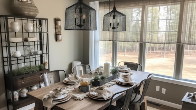 Inspiration de design d'intérieur de la beauté de la salle à manger de style rustique de la ferme moderne