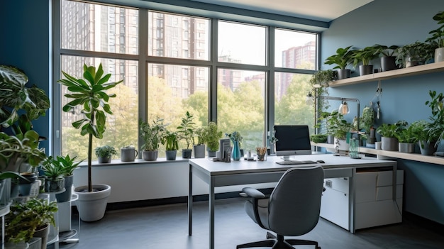 Photo inspiring office interior design contemporary style office featuring wall of windows architecture generative ai aig 31