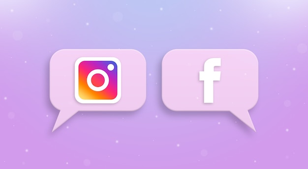 Photo instagram et facebook logo sur les icônes de commentaires sociaux 3d