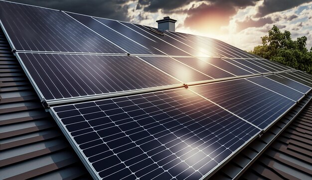 Installation d'une cellule solaire sur un toit panneaux solaires sur le toit ouvriers installant une batterie de cellules solaires
