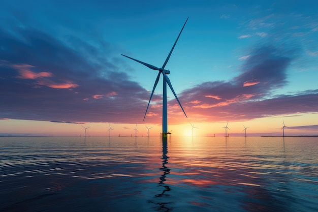 Photo installation d'éoliennes offshore dans l'océan