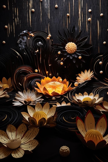 Installation de fleurs de quilling en velours comme toile de fond numérique générée par l'IA