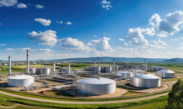 Installation industrielle moderne Grands réservoirs de pétrole dans la base de raffinerie Stockage de produits chimiques comme le pétrole, l'essence et le gaz Vue aérienne de la zone industrielle pétrolière