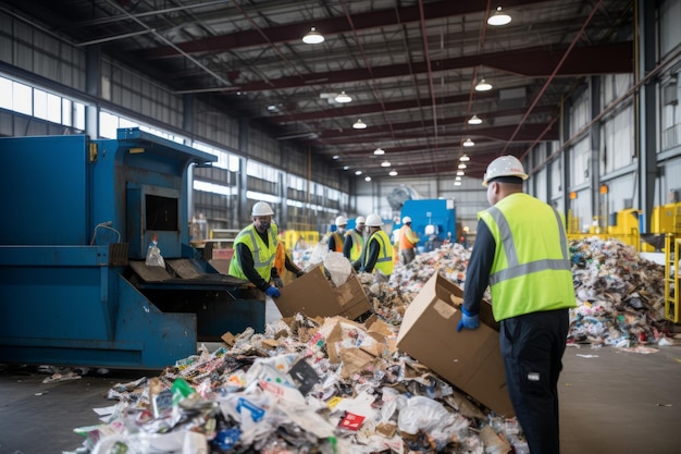 Installation de recyclage avec travailleurs triant l'IA générative