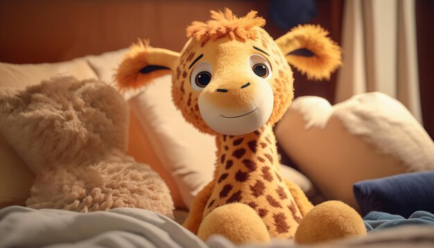 Photo installez-vous confortablement avec un personnage mignon et pelucheux de girafe en peluche generative ai