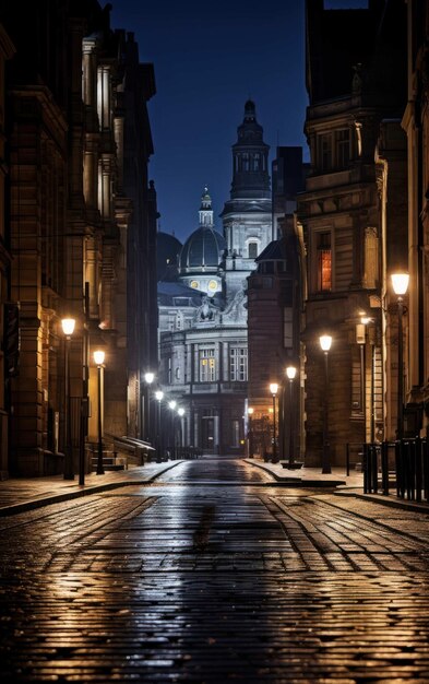 Un instantané d'une rue paisible de la ville la nuit