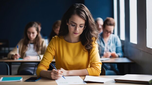 Photo instructeur vérifiant la feuille de réponse à choix multiples examen éducation personnes travaillant avec le test sur papier c