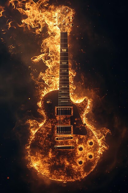 Photo instrument de musique à guitare en feu