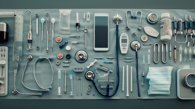 Photo instruments médicaux sur fond bleu