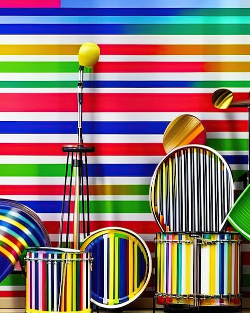 instruments de musique à percussion colorés à côté de bandes multicolores