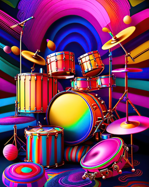 instruments de musique à percussion colorés à côté de bandes multicolores