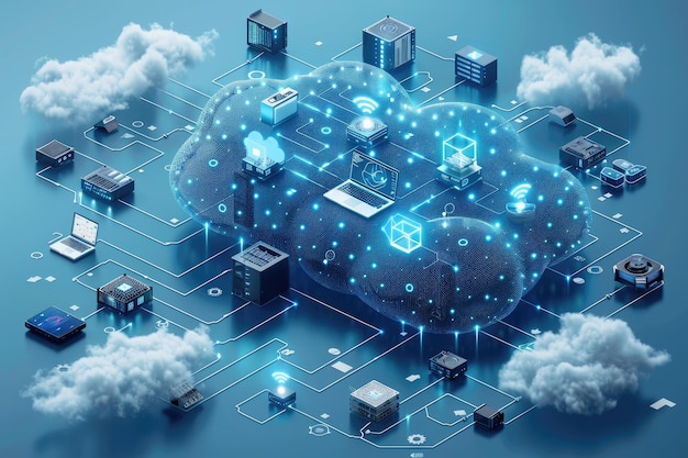 Intégration sans faille dans le cloud reliant l'ordinateur au serveur pour le stockage en ligne en utilisant la technologie cloud pour l'informatique et en reliant les périphériques au centre de données, y compris les tablettes, les téléphones et les appareils domestiques