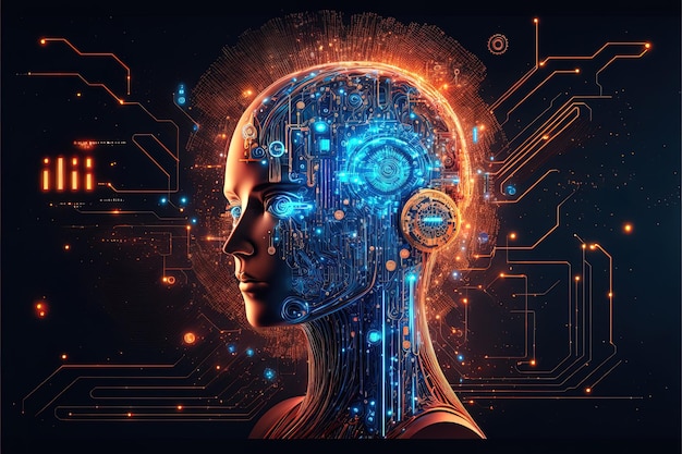 Intelligence artificielle et bannière d'arrière-plan métaverse montrant la technologie IA générative ai