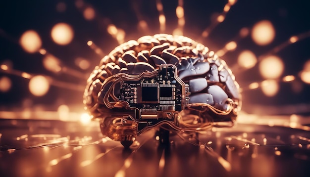 Photo l'intelligence artificielle le cerveau artificiel métallique concept skifi illustration fantastique