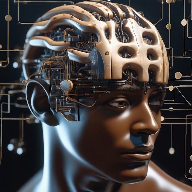 Photo l'intelligence artificielle et le cerveau futuriste fusionnent la technologie et l'humanité