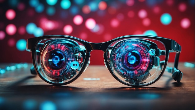 Photo l'intelligence artificielle dans les soins de santé une paire de lunettes numériques recouvertes de soins de santé et d'ia