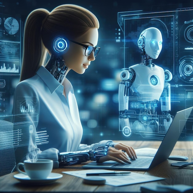 Intelligence artificielle futuriste Cyborg bionique humain robotique synthétique androïde Cyberpunk concept