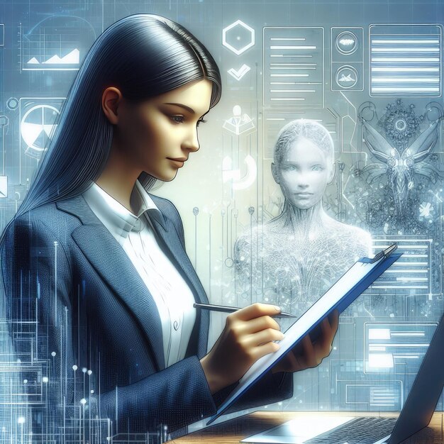 L'intelligence artificielle futuriste Cyborg humain bionique robotique androïde synthétique Concept de cyberpunk