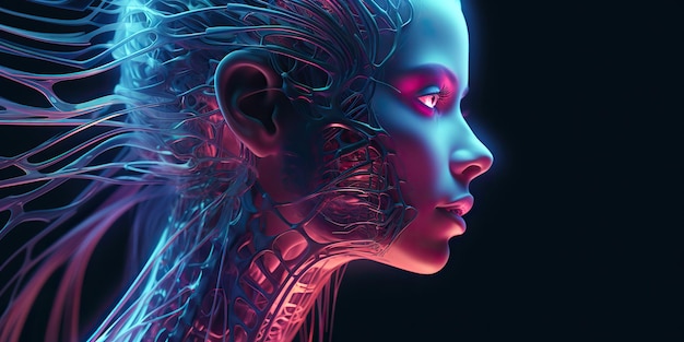 L'intelligence artificielle générée par l'IA Générative AI Intelligence artificielle femme hologramme Technologie numérique