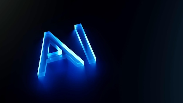 Intelligence artificielle Glowing 3d Ai verre bleu sur fond noir rendu 3d