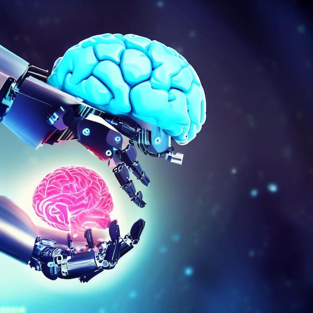 intelligence artificielle main tenant le cerveau humain ou le fond de la technologie de l'IA