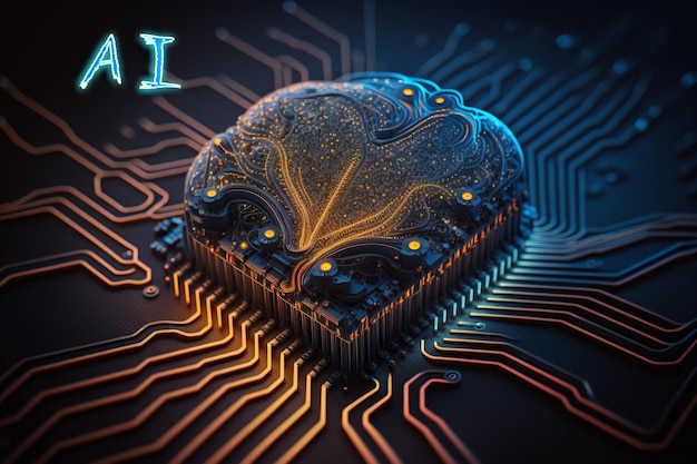 Intelligence artificielle nouvelle technologie Science futuriste Abstrait cerveau humain Technologie IA Unité centrale de traitement Chipset Big data Apprentissage automatique et domination de l'esprit cybernétique AI générative