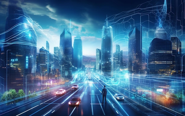 L'intelligence artificielle s'intéresse à la ville intelligente. L'IA contrôle le trafic de données des infrastructures urbaines.