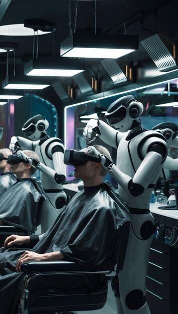 Photo l'intelligence artificielle travaillant au barbier en 2050