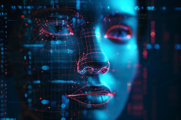 l'intelligence artificielle le visage l'hologramme l'effet du pixel la technologie numérique l'ai génératif