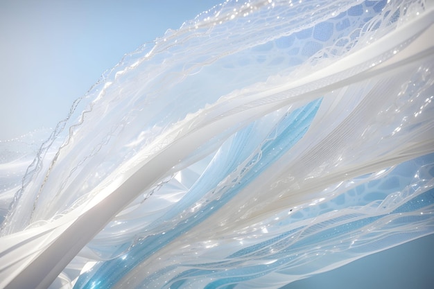 Interaction fluide des textures Une fusion de soie de Gossamer et de plastique brillant dans une symétrie d'onde translucide
