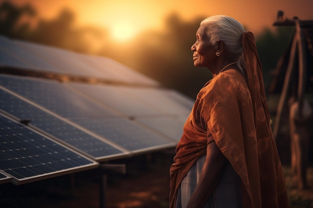 Interaction de la personne avec les systèmes d'énergie solaire inspectant le système de panneaux solaires