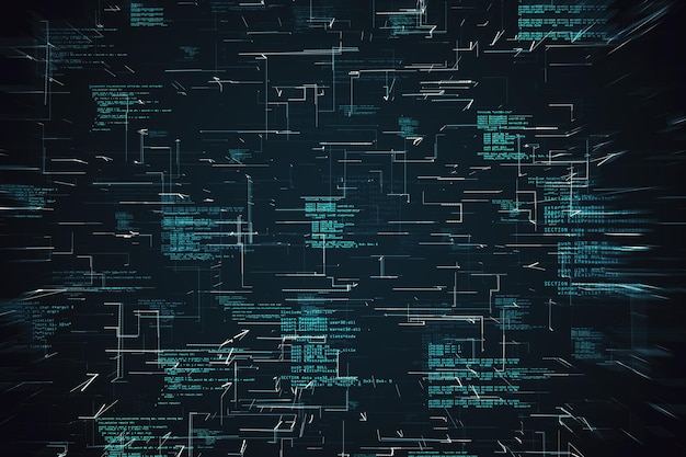 Interface Big Data de codage brillant et créatif sur fond sombre Technologie et réseau futuriste Rendu 3D