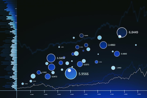 Interface boursière et graphique financier sur bleu