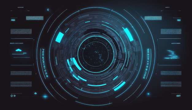 Interface HUD futuriste SciFi avec des éléments d'écran cible techno sur un fond de technologie abstraite AI générative